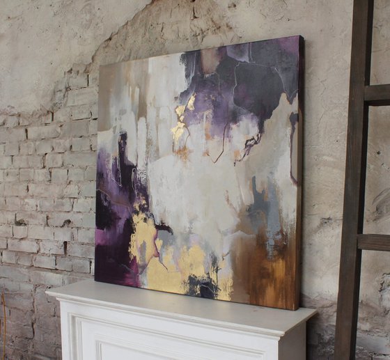 "Flood" Purple beige gold abstract art