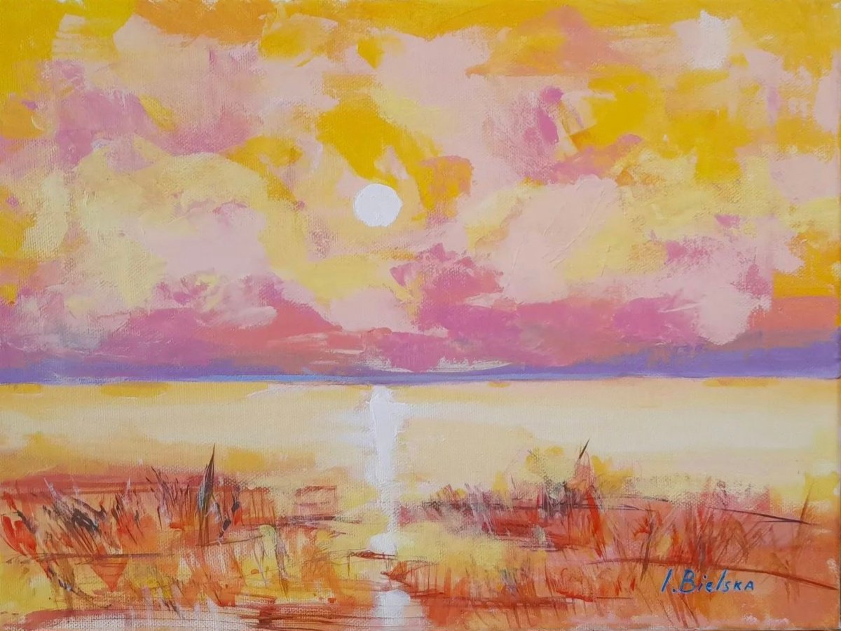 Impressionistic Landscape Acrylic Painting By One Air Art Studio, 16 X 12", Bright Day, Original Artwork