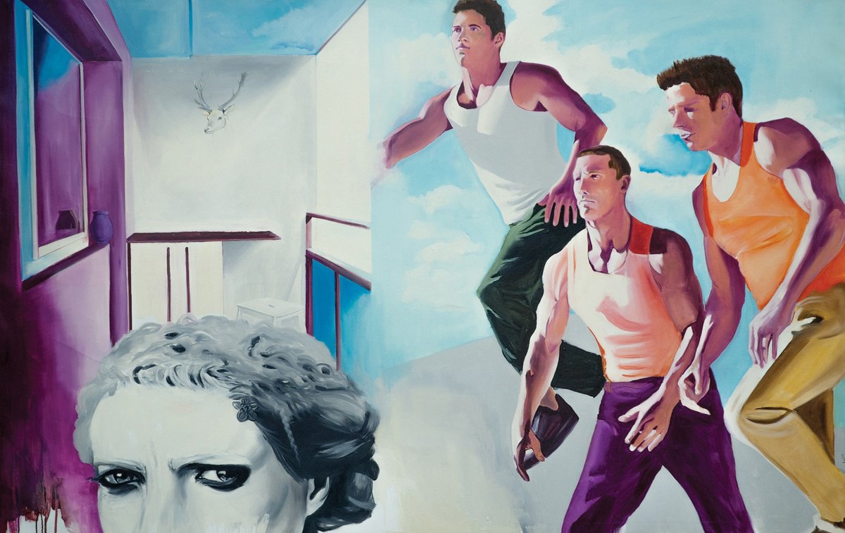Urban And Pop Portrait Oil Painting By Kujbus Janos, 77 X 49", The Three Princes, Original Artwork
