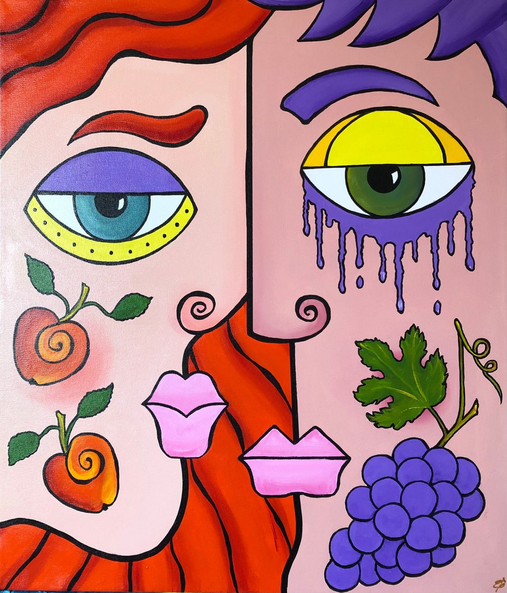 Urban And Pop Portrait Acrylic Painting By Lena Smirnova, 24 X 28", Love Me, Love Me Not #2, Original Artwork