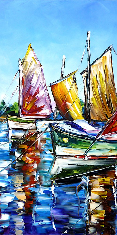 Boats In The Port Of Brittany by Mirek Kuzniar