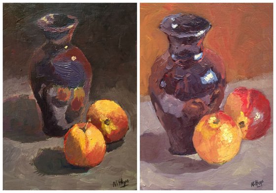 Vase and Nectarines Again!- Original Still Life
