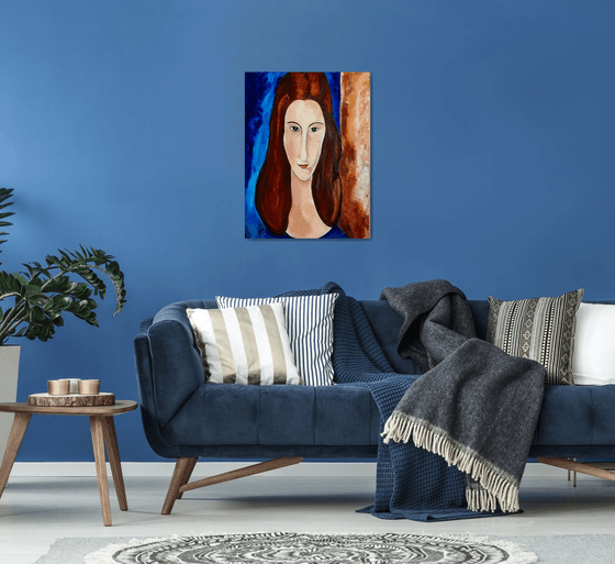 Studying Amedeo Clemente Modigliani painting, portrait of Jeanne Hebuterne