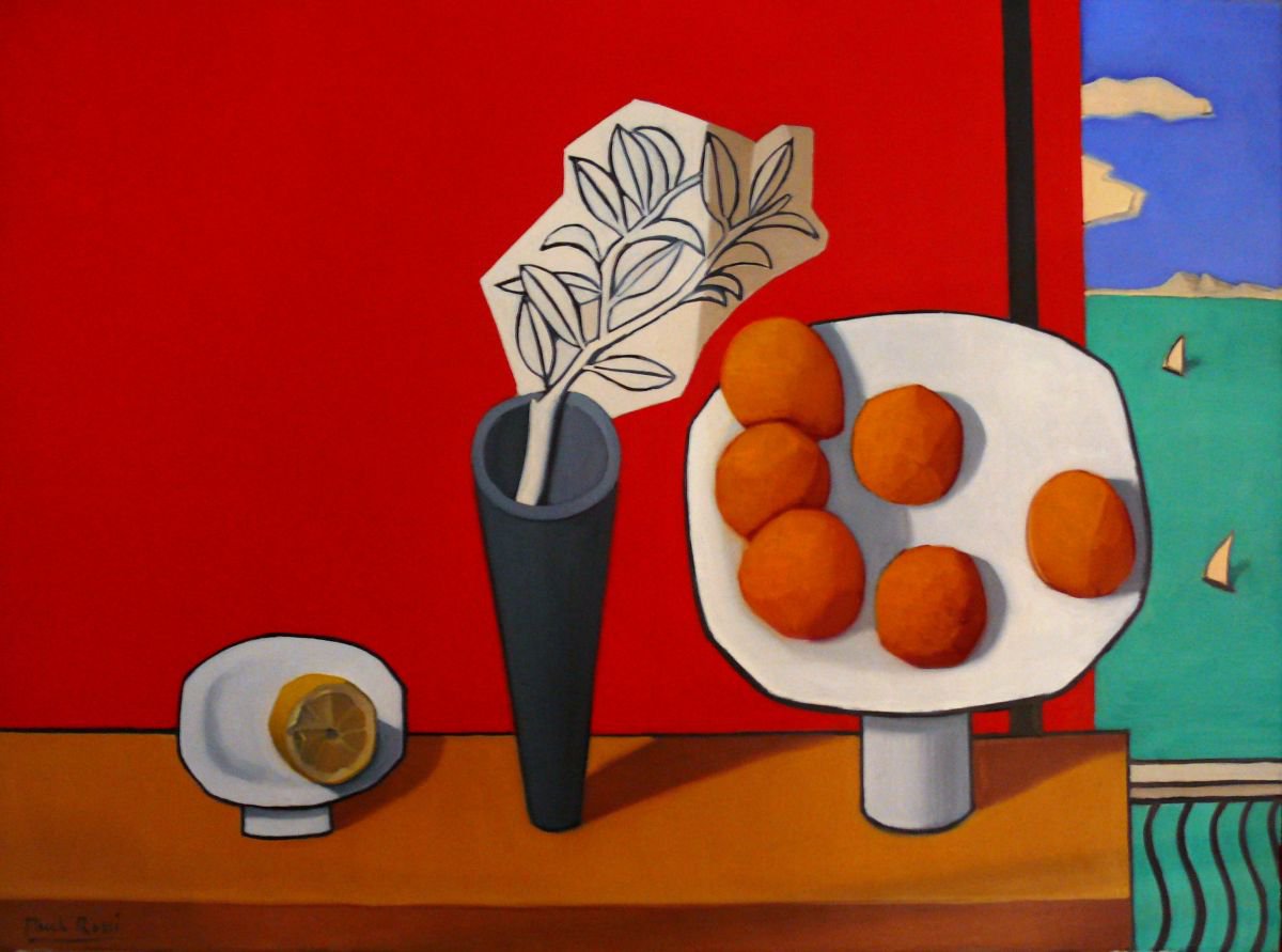Still-Life in Red And Yellow With Sea-view by Paul Rossi