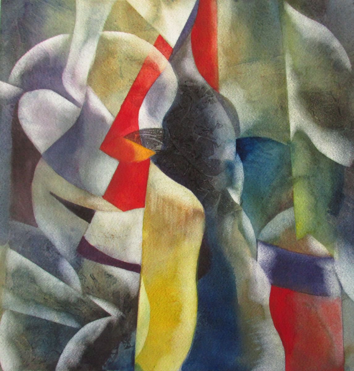 Abstract Watercolour By Alfred Ng, 17 X 17, Composition With Reds, Original Artwork