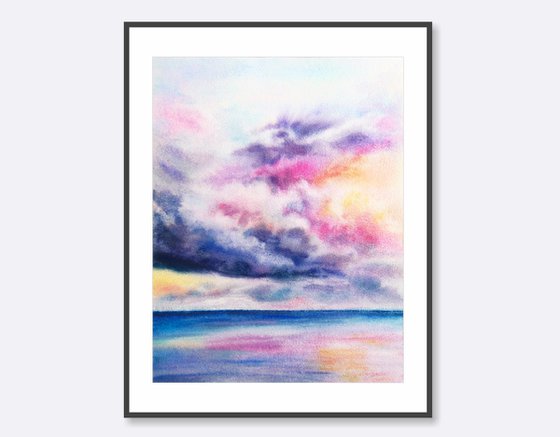 Sea, ocean landscape watercolor painting