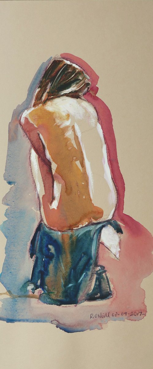 Seated female nude back study by Rory O’Neill