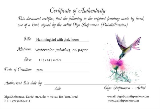 Hummingbird with pink flower