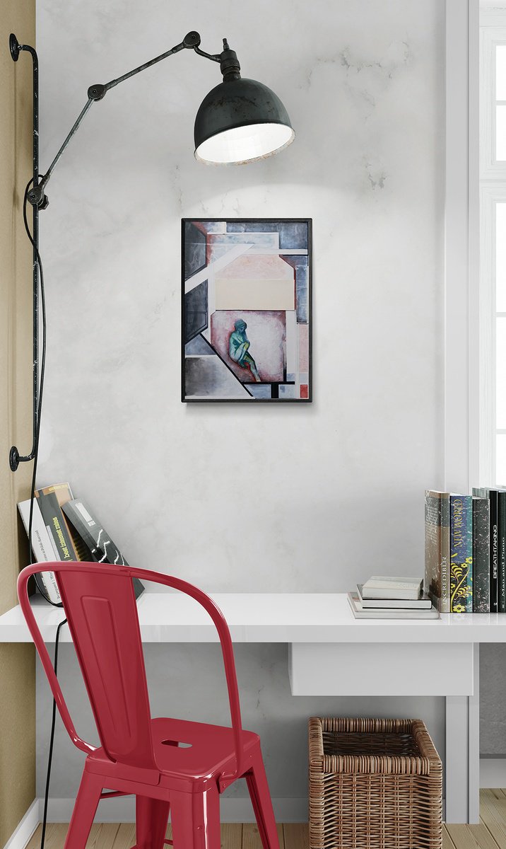 Geometric Abstract Painting By Marija Stojkovic, 14 X 20", Interspace, Original Artwork