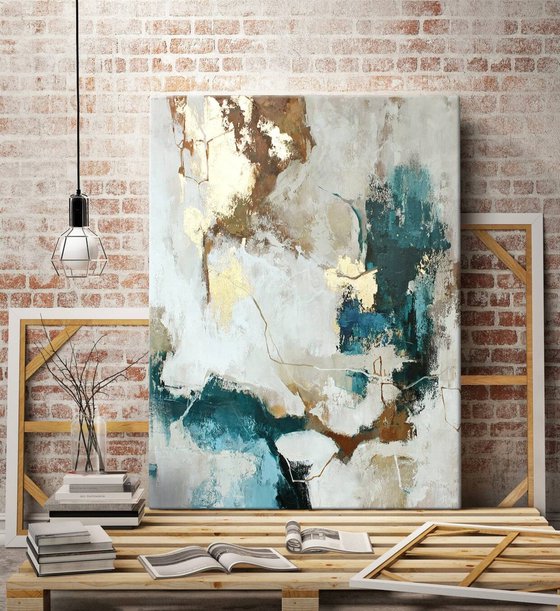 "Flux" Abstract blue and gold acrylic art