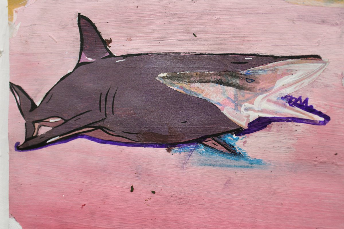 Expressive Portrait Acrylic Painting By Milos Hronec, 11 X 8", Shark, Original Artwork