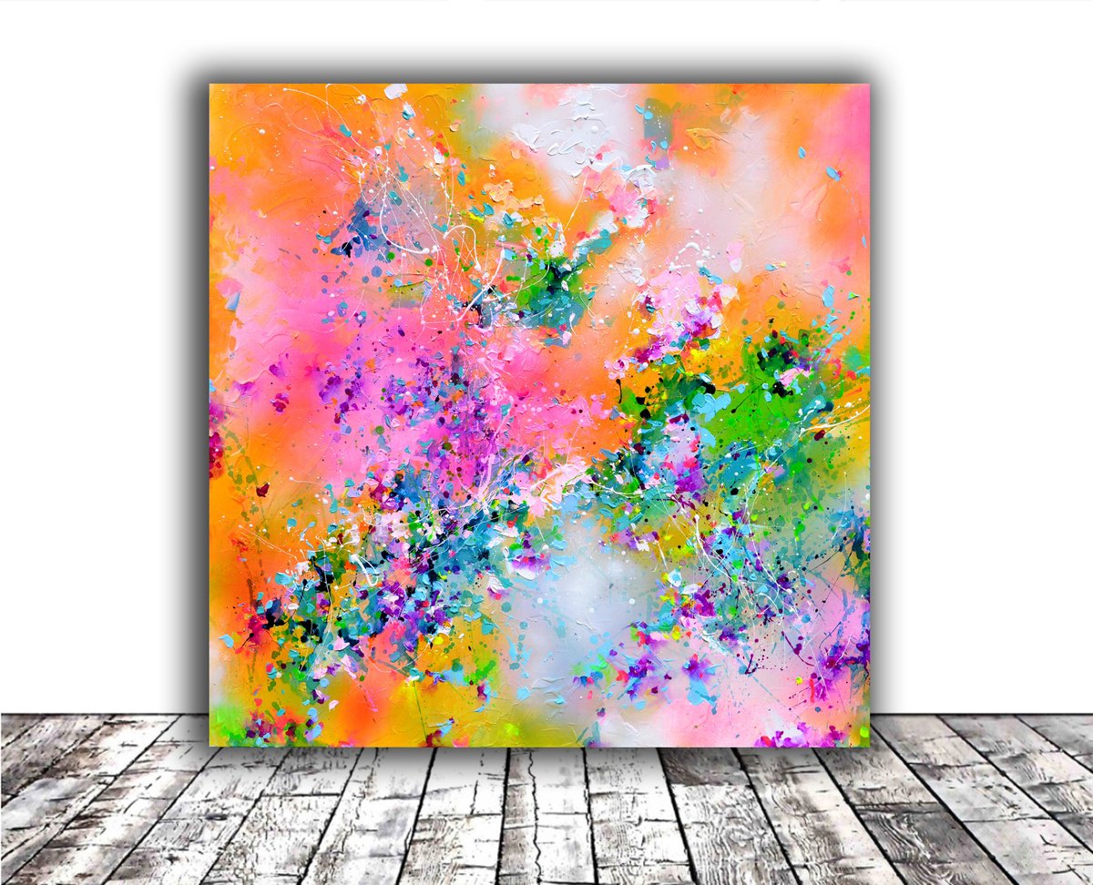 Impressionistic Abstract Acrylic Painting By Soos Roxana Gabriela, 39 X 39", Underwater Temple 10, Original Artwork