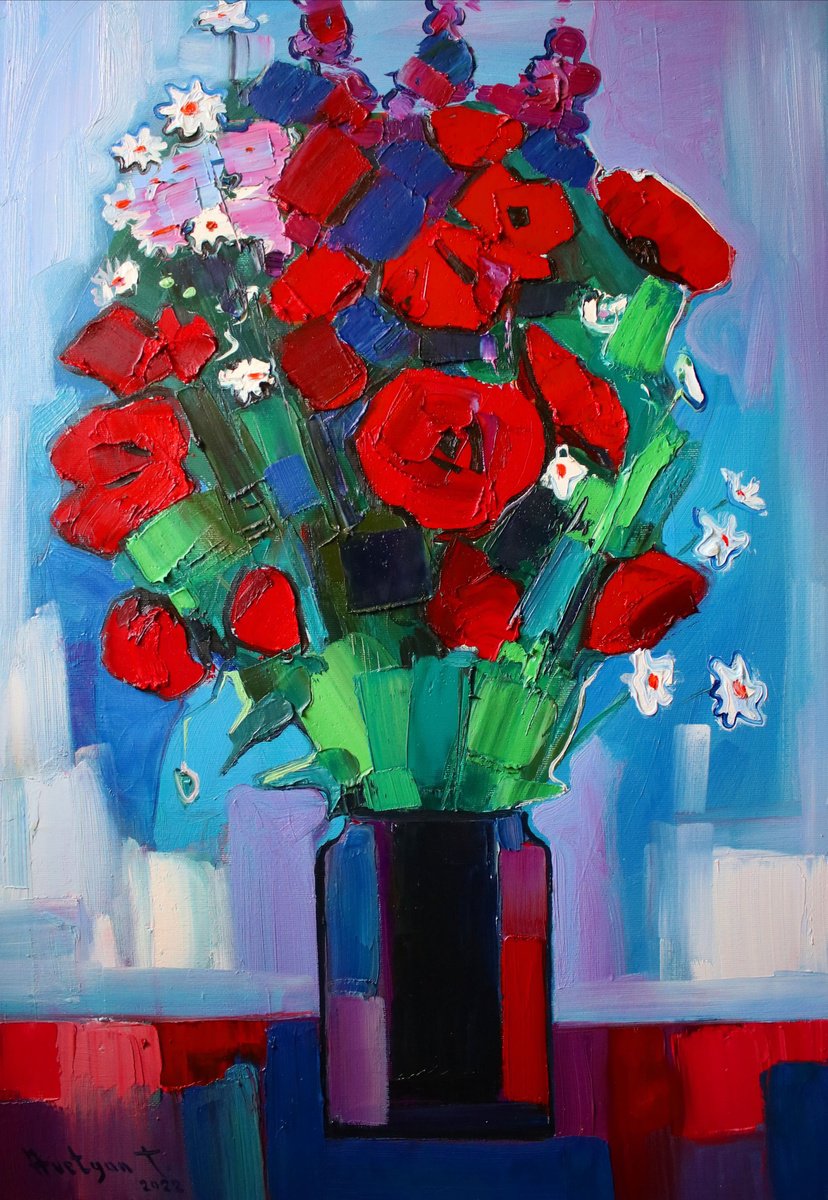 Impressionistic Still Life Oil Painting By Tigran Avetyan, 18 X 26", Field Flowers, Original Artwork