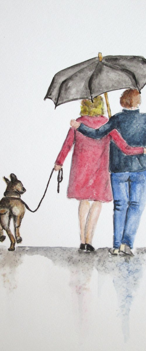 Couple walking the dog together by MARJANSART