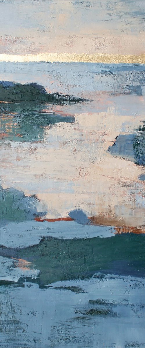 "Estuary" blue abstract landscape nature art by Solomia Shara