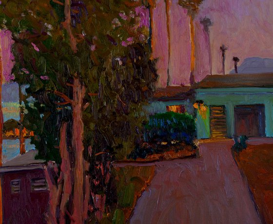 Dusk. Driveway in California