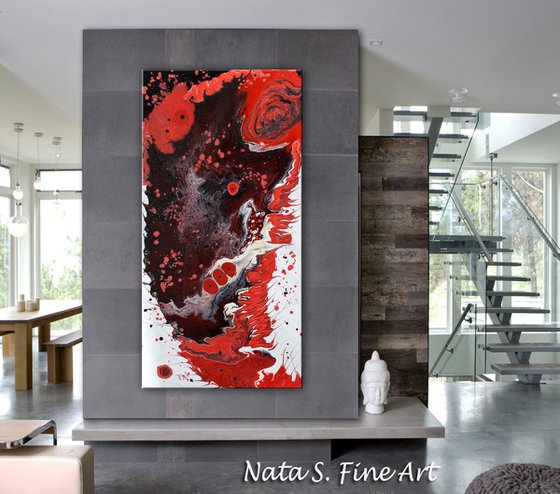 Red Coral - Original Abstract Painting 48" x 24"