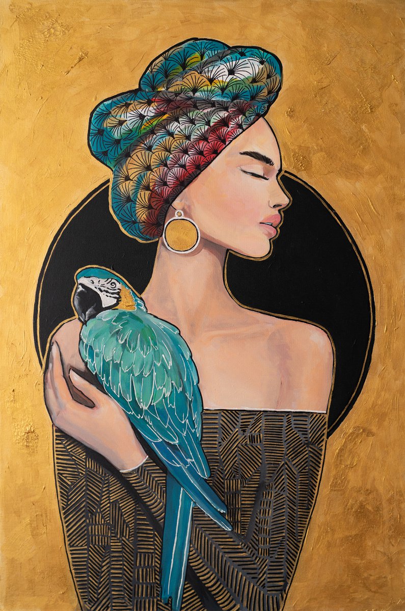 Brazilian woman with parrot. by Svitlana Sokolova