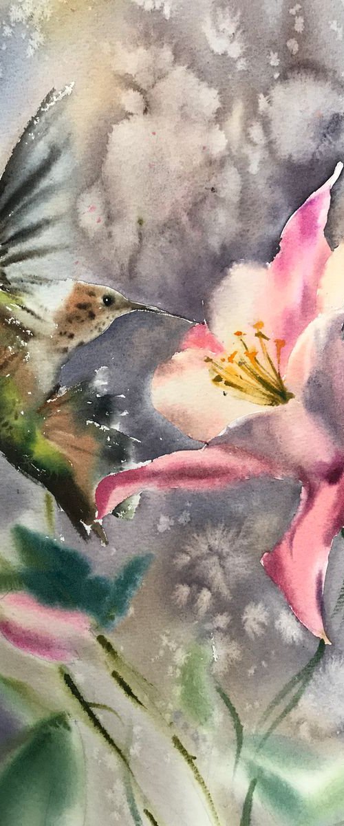 Hummingbird and flower (Little bird) by Eugenia Gorbacheva