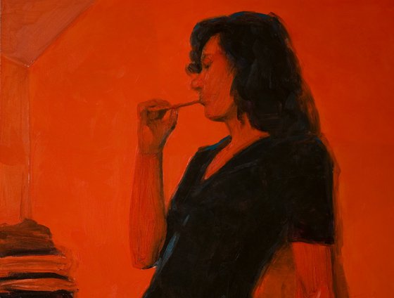 nude woman in orange and black