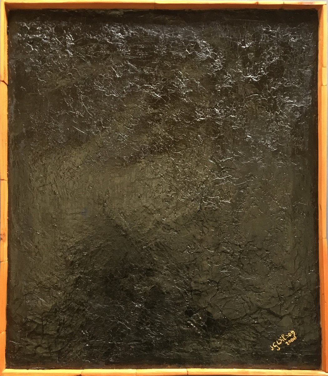 Abstract Oil Painting By Jg Wilson, 20 X 23, Black Cracks, Original Artwork