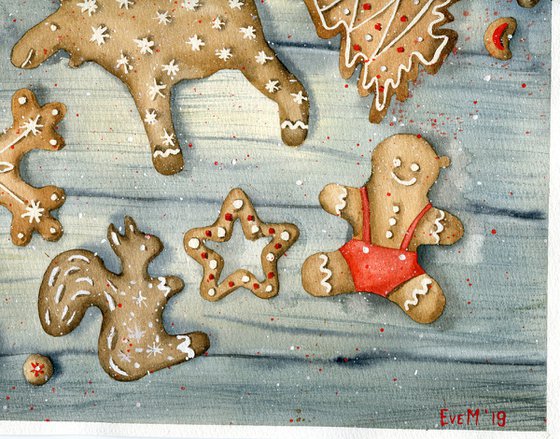 Christmas cookies. Original watercolor artwork.