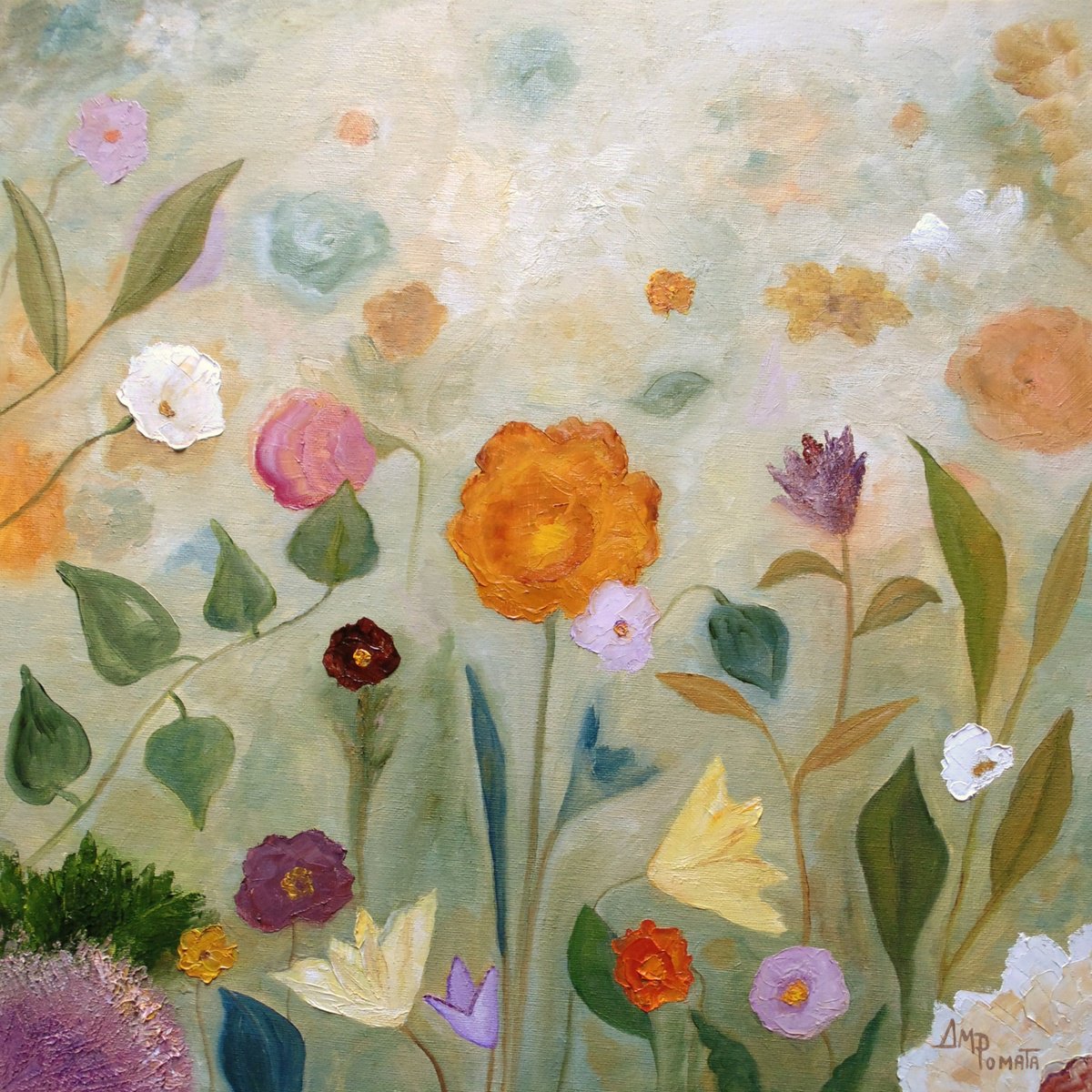 Impressionistic Still Life Oil Painting By Angeles M. Pomata, 16 X 16, Morning Dew, Original Artwork