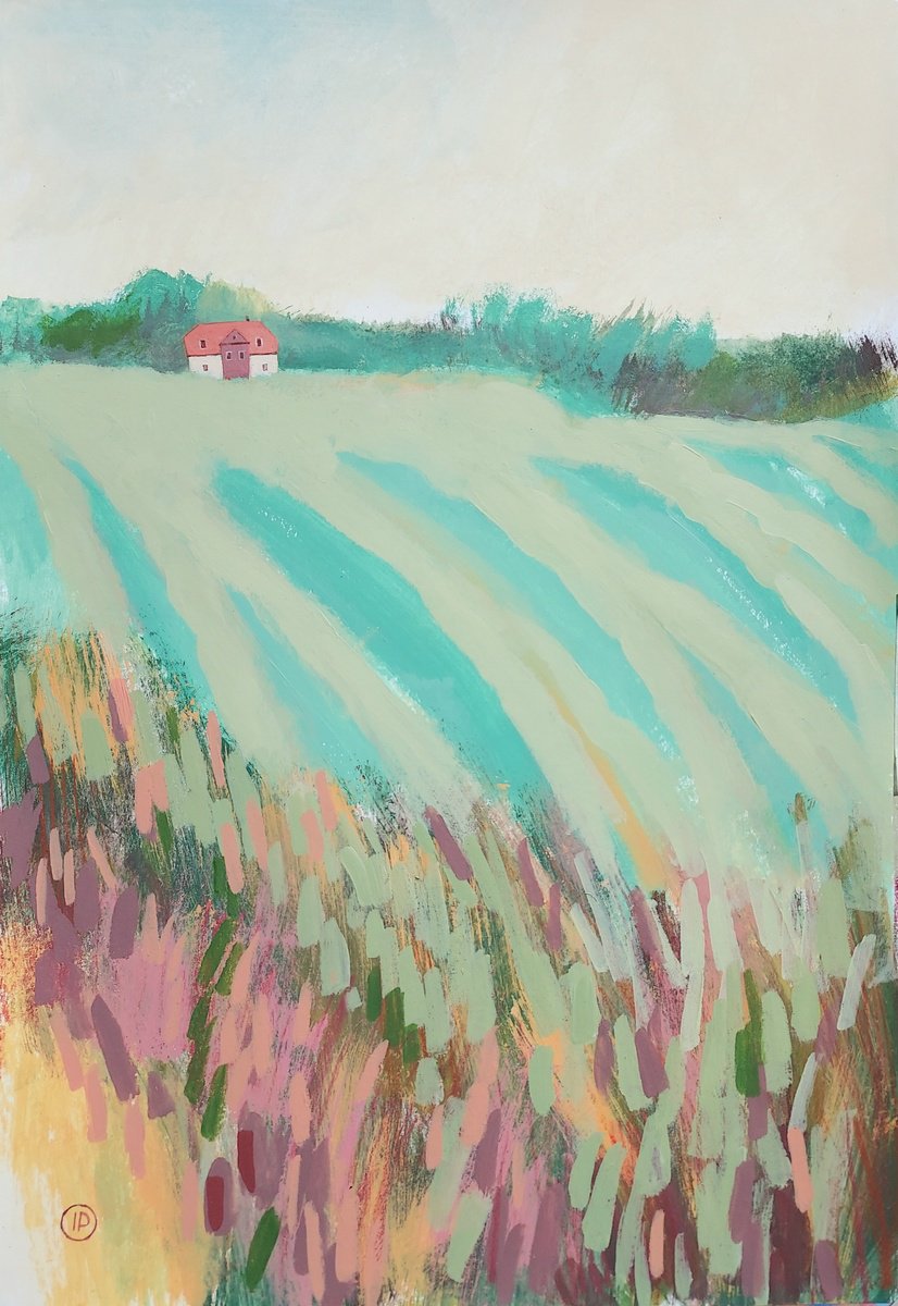 Impressionistic Landscape Painting By Irina Plaksina, 12 X 17, Sweet Home, Original Artwork