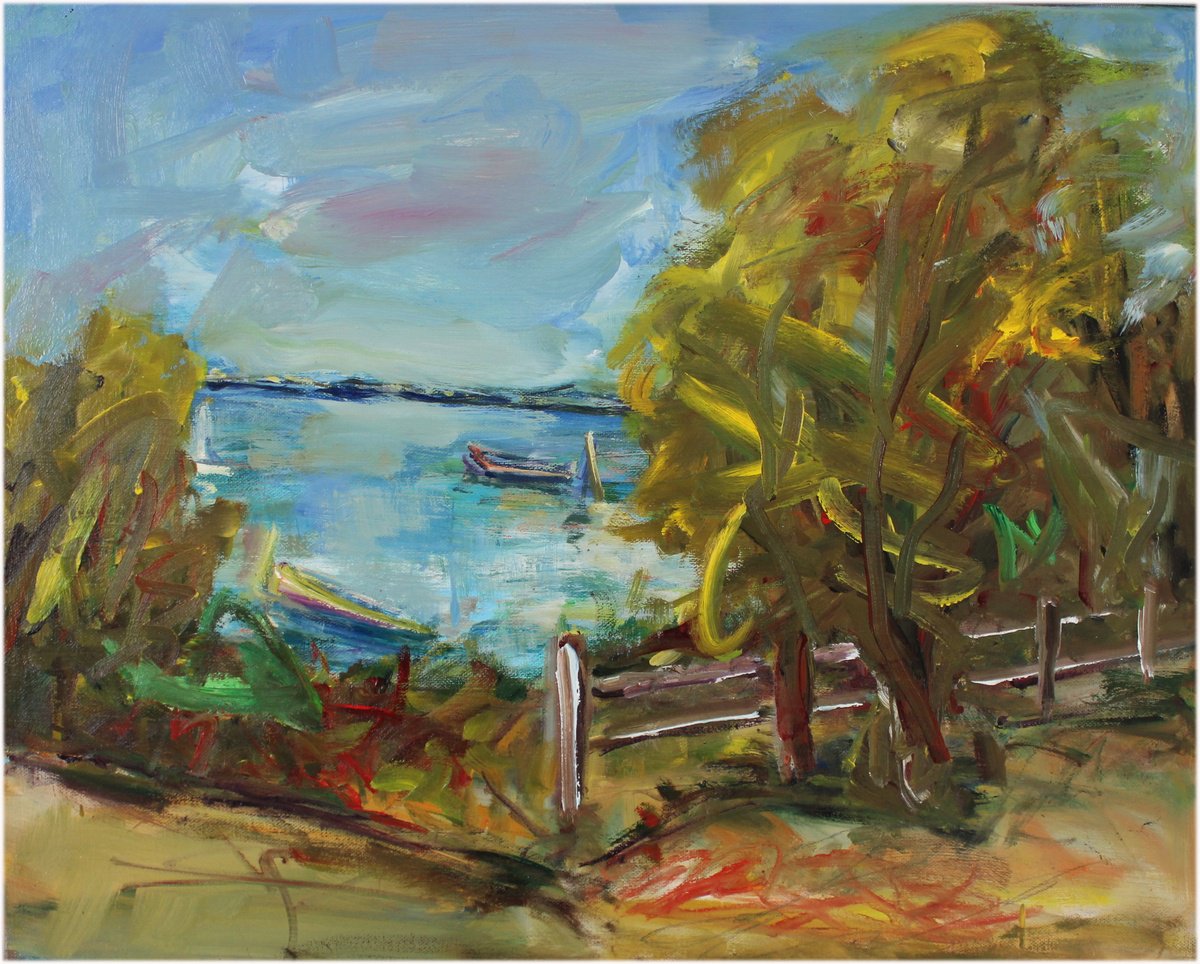 Expressive Landscape Oil Painting By Victorine Follana, 20 X 16", Etang De Thau, Original Artwork