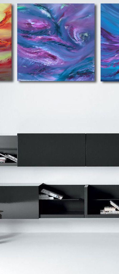 Revolving time, Full Series  - Triptych n° 3 Paintings, Deep edges, Original abstract, oil on canvas by Davide De Palma