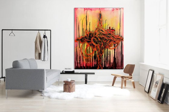 Fantasy Flower - X Large Abstract Painting on Canvas Ready to Hang