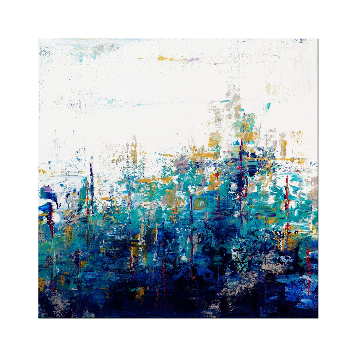 Abstract Acrylic Painting By Hilary Winfield, 18 X 18, Blue Lake 12, Original Artwork