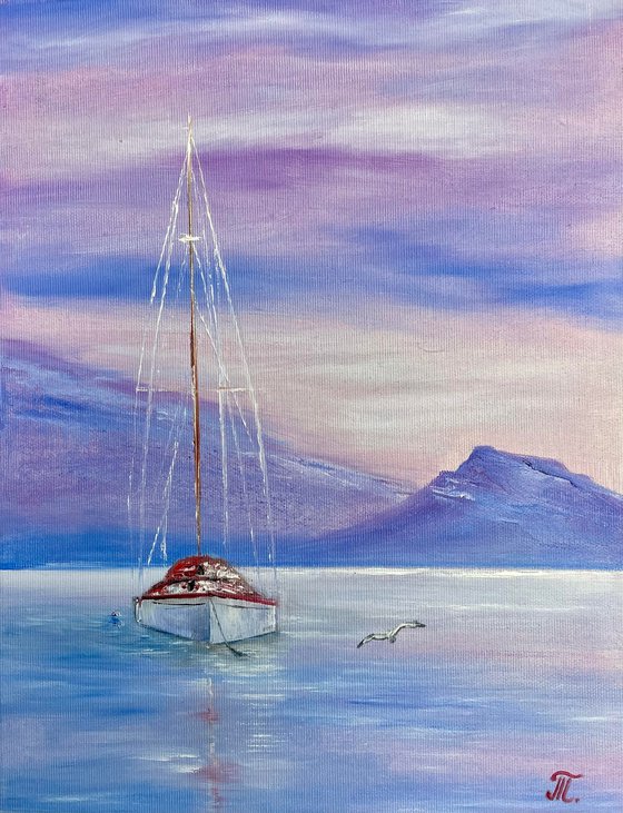 Sailboat and purple sunrise