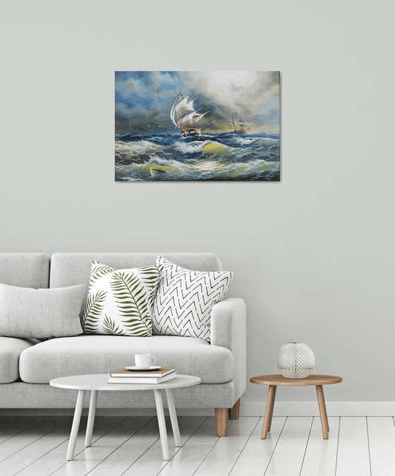 Restless sea (60x90cm, oil painting)