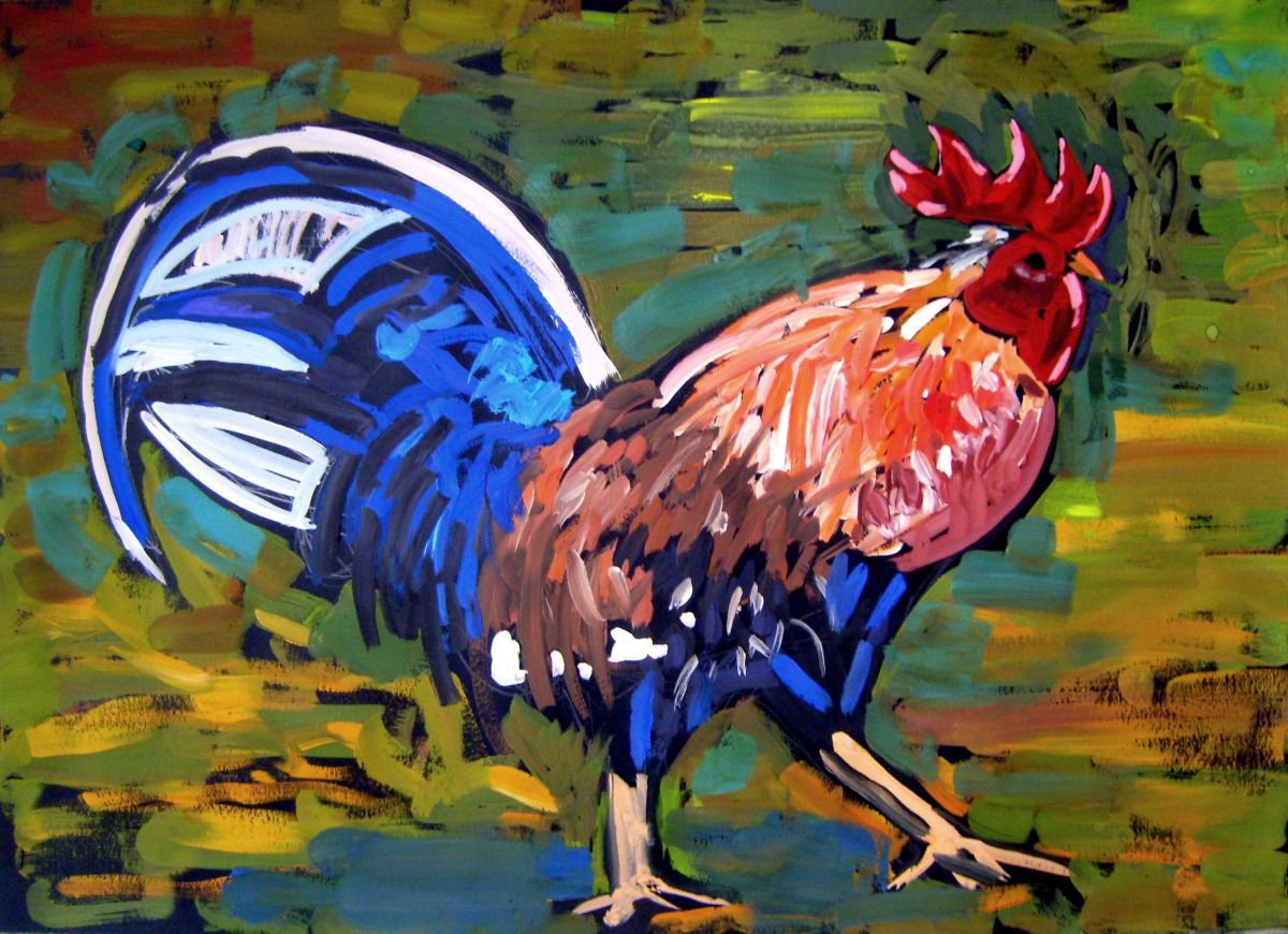 Cock, original painting 70x50 cm by Nastasia Chertkova