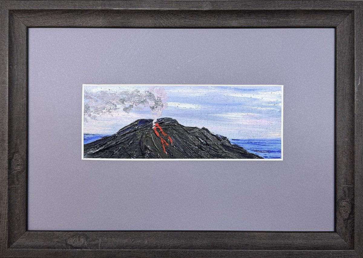 Expressive Landscape Oil Painting By Yuliia Sharapova, 11 X 8", Volcano Stromboli Sicily, Original Artwork