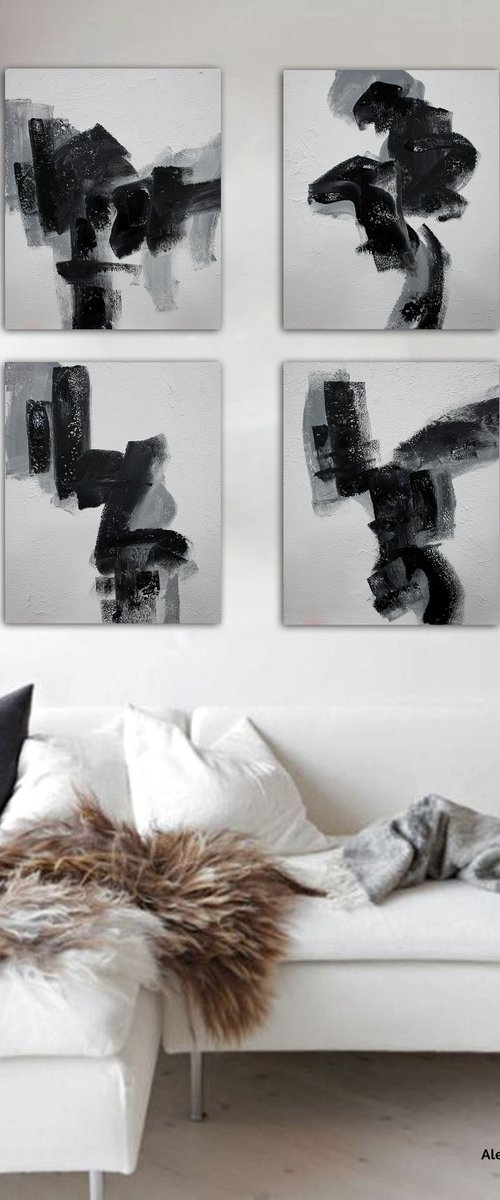 Minimalist. / Abstract Painting / Set of 4 / Abstract 101 by Alex Senchenko