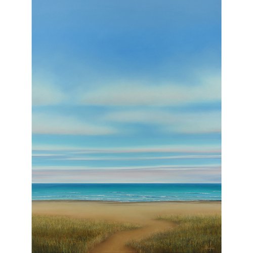 Sandy Path - Modern Blue Sky Seascape by Suzanne Vaughan