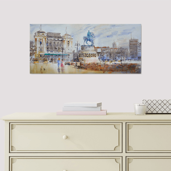 A day at Old Republic Square Belgrade 23x54 cm 2024