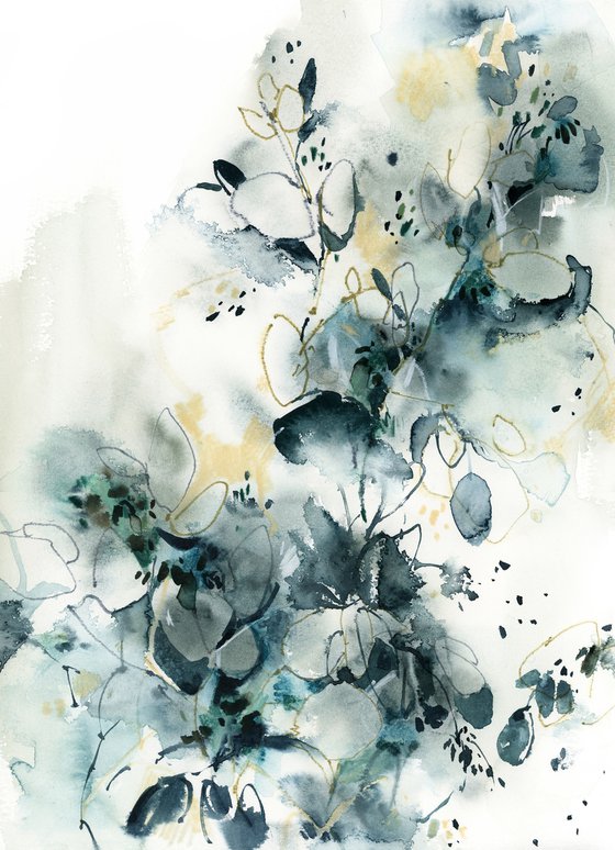 Abstract Botanical in Teal and Sand