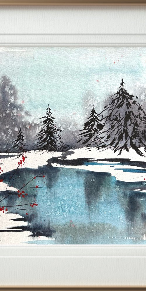 Winter day River in the forest by Yuliia Sharapova