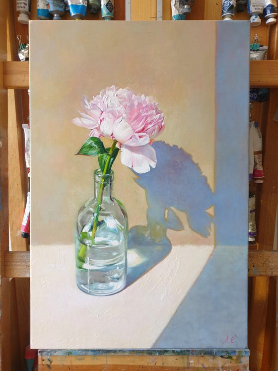 "Morning peony." still life peony pink summer  white liGHt original painting  GIFT (2020)