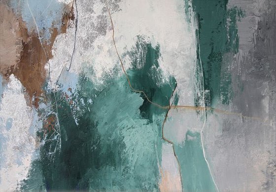 "Greenland" Abstract green blue gray art