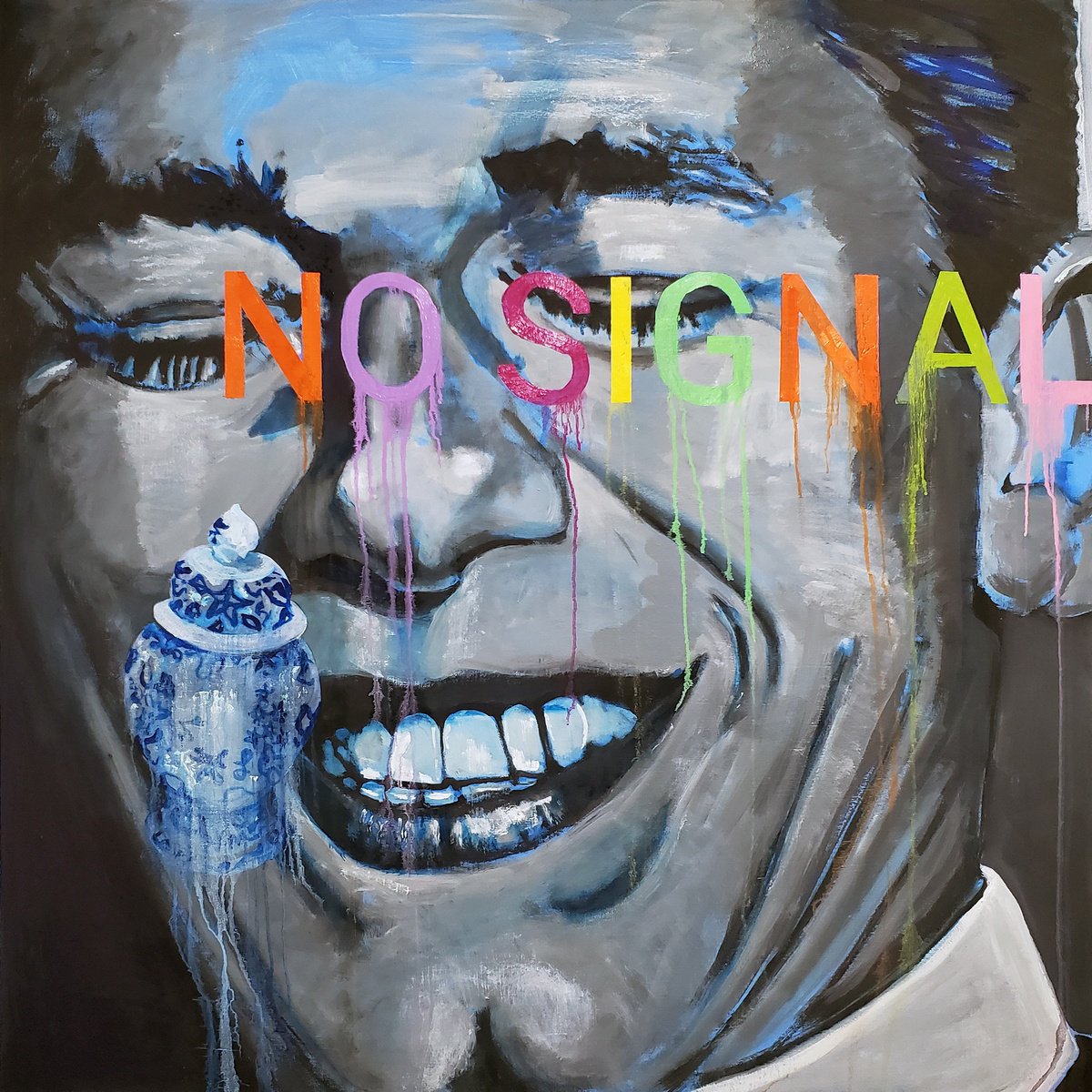 Portrait Oil Painting By Shelton Walsmith, 36 X 36", Laughing In Church; Funeary Painting, Original Artwork