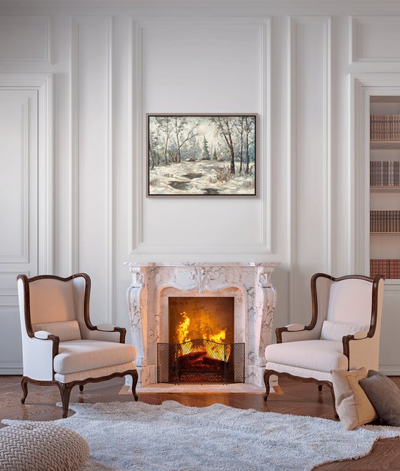 Forest Cabin in the Snowfall