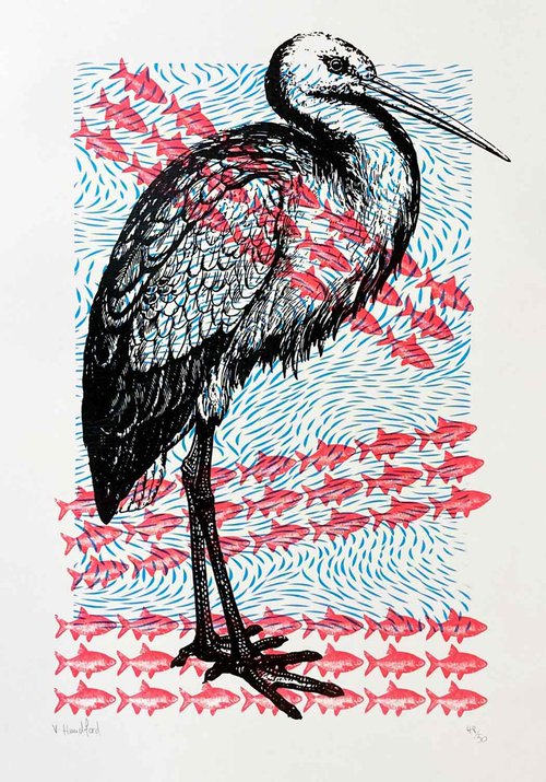 Stork By The River by Memori Prints