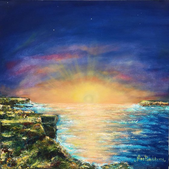 Gozo island, Malta - original Malta sunset seascape oil art painting on stretched canvas