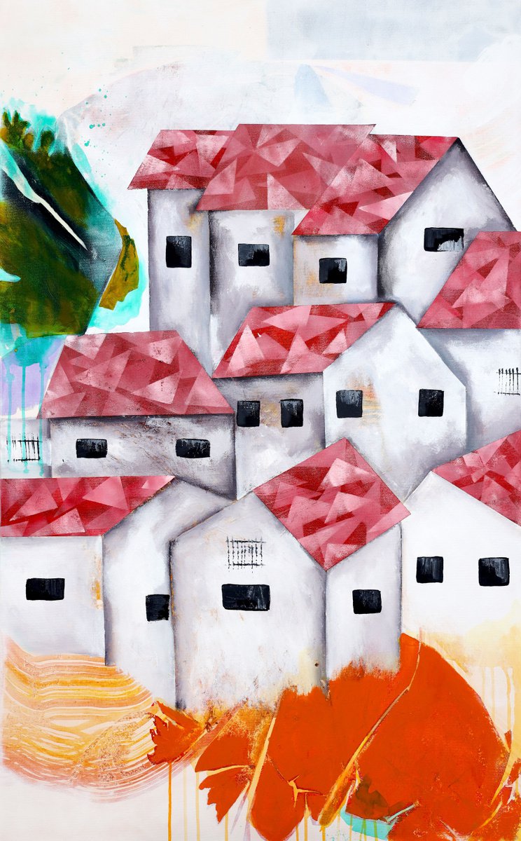 Red Roofs 22 by Poovi Art Gallery