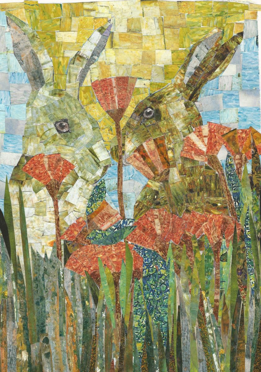 Two Hares Collage by Charlotte Williams