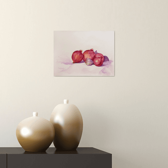 Still life with onions watercolor alla-prima painting  26